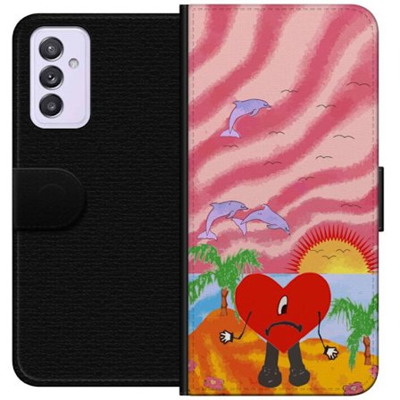 Kompatibelt Lommeboketui til Samsung Galaxy A82 5G Bad Bunny i en fargerik quiltet jakke med hjertemønster og solbriller i moderne gatestil