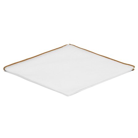 Hvid Lommeklud m. Brune Kanter til mænd - Ensfarvede lommeklude