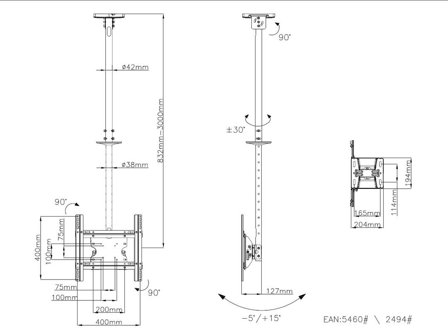 Multibrackets M Public 3000 monteringssett - for flatpanel - middels, enkel - hvit, RAL 9016