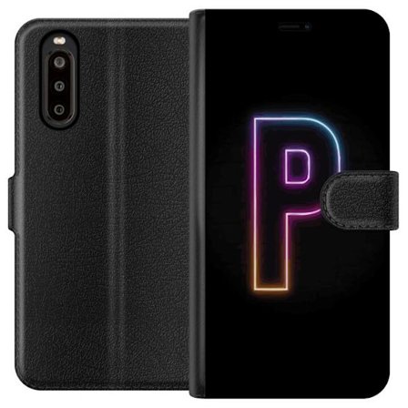 Kompatibelt Plånboksfodral till Sony Sony Xperia 10 II Minimalistisk neonbokstav P i färggradient och ljuseffekt mot svart bakgrund i digital neonst
