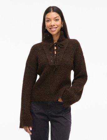 Vila Vigleeba High Neck L/S Rib Knit Top - Brown - L