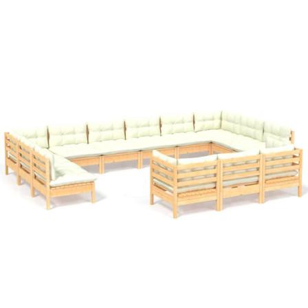 Vidaxl Loungegrupp Med Gräddvita Dynor 13 Delar Massiv Furu Creme