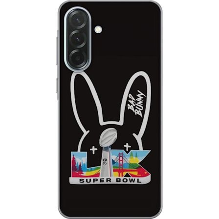 Kompatibelt Mobildeksel til Samsung Galaxy A36 Bad Bunny portrett med åpen skjorte, tatoveringer og krøllete hår i stilfull motefotografering