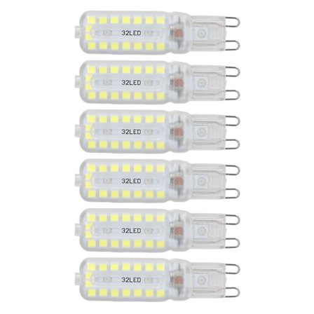 6-pak G9 7W Dæmpbare LED-pærer 360° Hvidt Lys, G9 Fatning, 50.000 Timer, Energieffektiv