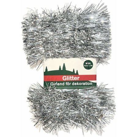 Glitter Girlang Silver Flamsäker 75 mmx3 meter
