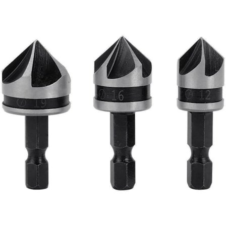 3 st 1/4" Hex Chamferfräs 5-bladig Borr Bits Countersink Sänk