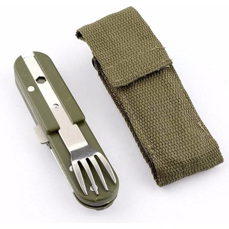 Gaffel Ske, Sammenfoldelig Bærbar Olivengrøn Picnic Bestik Rustfrit Stål Bestik Spork Gaffel Rejsesæt Ske Camping Udendørs Bestik