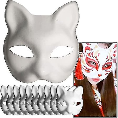 White Paper Mask Cat's Face -10 stycken