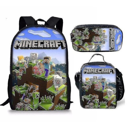 Minecraft Square Människor Skolväska för barn Pennväska eller ryggsäck eller måltidsväska eller 3 st (ryggsäck+penna Ba y