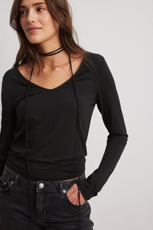 Chloé Monchamp x NA-KD Haut manches longues à col V et laçage - Top dos nue - Noir - Small