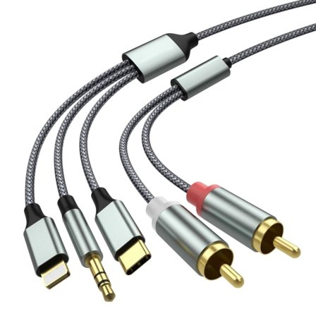Lightning til RCA Kabel Audio Aux Adapter, RCA til 3,5 mm Kabel, USB C til 2 RCA Audio Kabel, 3 i 1 Audio Kabel til Bil, Hjemmekino, Højttalere og 