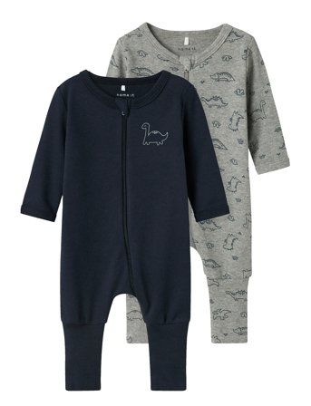 name it | Nbmnightsuit 2P Zip Ff Grey Dino Noos | 86