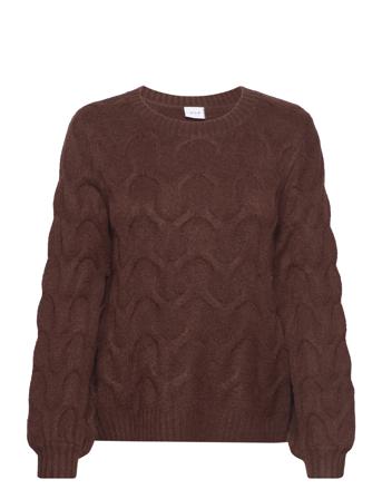 Viella New L/S O-Neck Cable Knit Top/Pb Pullover Brun Vila*Betinget Tilbud