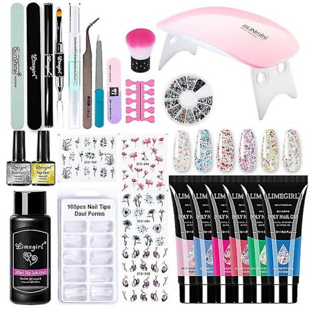 Akrylnagelsats med UV-lampa och elektrisk nagelborrmaskin Akrylpuder och vätskesats Puder Franska tippar