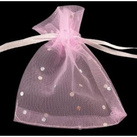 50 st. Organza påsar c.a 7x9 cm..Rosa med silverprickar