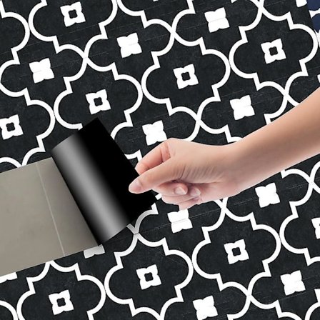 Minimalistiske sort-hvide små blomstermønstrede vinylfliser klistermærker DIY klistermærker vægklistermærker gulvklistermærker til udenrigshandel