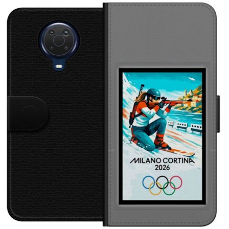 Kompatibelt Lommeboketui til Nokia G20 Retroplakat Cortina Milano 2026 med fjell, vintersportsutøvere, italienske trikolor, Milano-katedralen og olymp