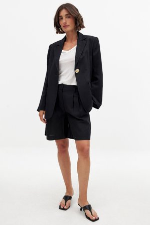 NA-KD Linen Blend Mid Waist Shorts - Bermudashorts - Sort - EU 32