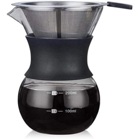 Lasinen kahvinkeitin - Manuaalinen suodatinkahvinkeitin - Ruostumattomasta teräksestä valmistetulla suodattimella - 200 ml