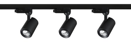 Designlight Tracky One P-807B Spotlight 3 svarte spotlights, endestykke, skinne, Belysning