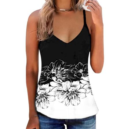 Linne Sommartryckt Cami Tee Väst Bohemian Style V-neck Printed