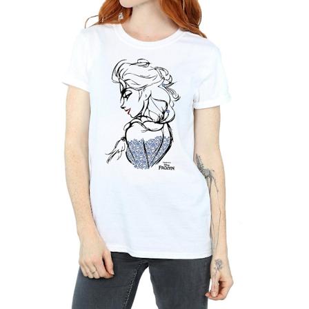 Frozen Dam/Damer Elsa Sketch Bomull Boyfriend T-Shirt XL Wh White XL