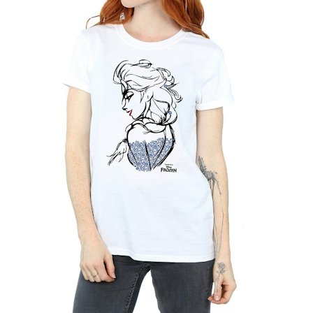 Frozen Dam/Damer Elsa Sketch Bomull Boyfriend T-Shirt XL Wh