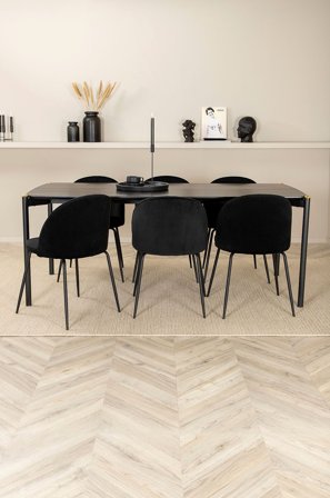 Venture Home - Spisegruppe Pelle med 6 spisebordsstole Wrinkles - Sort - Spisebordssæt 6 personer - Fra Homeroom