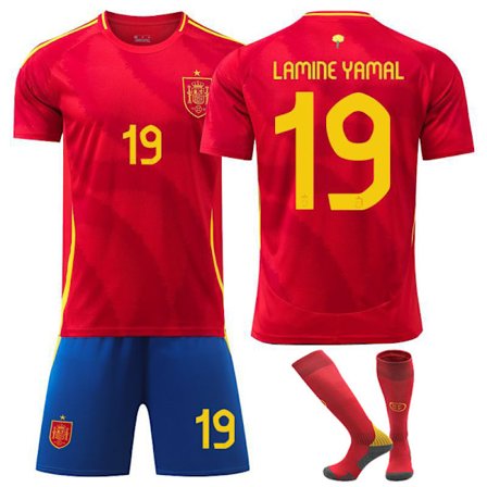 2024 UEFA EM Barnfotbollströja Kit Spanien Hemma Nr.19 LAMINE YAMAL Hemma Home Home