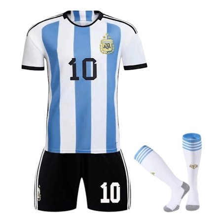1 Sæt Fodbold T-shirt Shorts Sæt Stribet Fodbold Træning Farvematchning Argentina Messi Mænd T-shirt Shorts Sokker Sæt