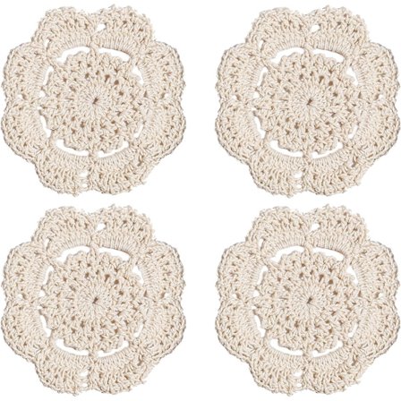 Spetsrunda virkade underlägg, handgjorda, 10 cm, 4-pack (Off-white) Off-white