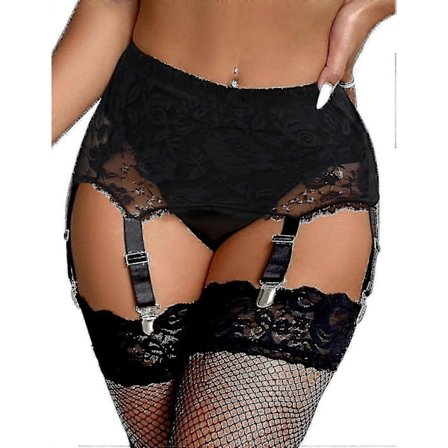 Dame Strømpeholder Plus Size Blonde Strømpeholder og 6 Metalklemmer Justerbare Undertøj Strømpeholdere U-Perfet Black A XL_MGF