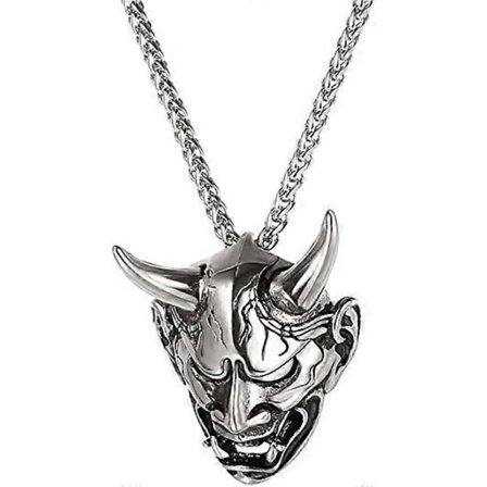 Gotisk smykke for menn, rustfritt stål, sølv, svart, ond demonhorn, hodeskalleanheng, halskjede