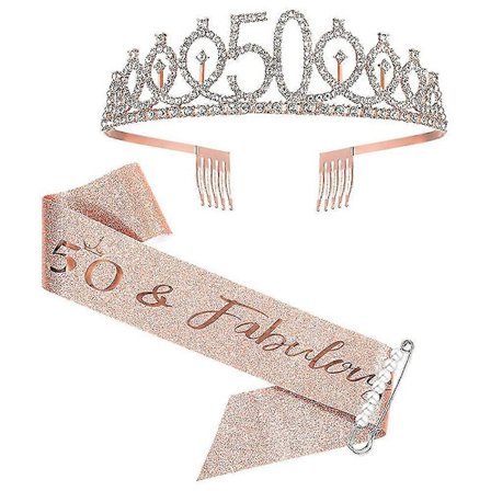 50-års fødselsdag Skærf og Tiara Rosaguld Fødselsdag Skærf Krone 50 & Fabulous Skulderrem og Tiara til Kvinder [db]
