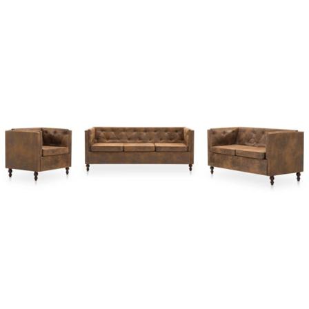 Vidaxl Chesterfieldsoffor 3 St Tygklädsel Mockaimitation Brun Brun