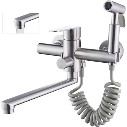 Veggmontert kjøkkenkran, 8 tommers 360° svingbar kjøkkenkran med varmebestandig sprøytepistol