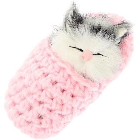 Sovende Katteleke Liten Katt Kosedyr Plysjleke Kattunge med Mjau-lyd (Tilfeldig Farge Katt i Tøffel) Rosa