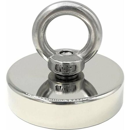 Neodymmagnet 140 kg styrka diameter 60 mm, magneter med kraftfulla lyftöglor för industri och vetenskap, magnetfiske