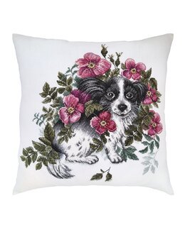 Broderikit Kudde Hund & Blomster