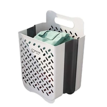 (Hvit og grå) Veggmontert sammenleggbar kleskurv - PP+TPR materiale - 35x25x49 cm - Hvit og grå - Multifunksjonell