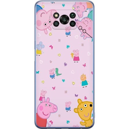 Kompatibelt Mobildeksel til Xiaomi Poco X3 Pro Peppa Gris med en baby i armene, mamma gris motiv i fargerik og myk barneillustrasjon med hjerter