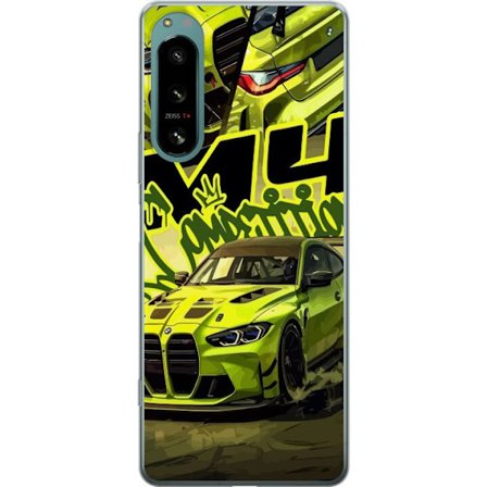 Kompatibel Mobilcover til Sony Xperia 5 IV Bluey-familien i glad tegnestil med blomsterbaggrund og legende farvepalet