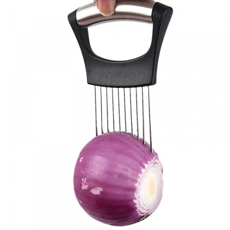 Løg skæremaskine, 2 pakke løg holder til skæring, grøntsager tomat citron kød holder skæremaskine værktøjer cutter, rustfrit stål skæring