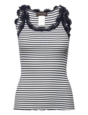 Silk Top W/ Lace T-shirts & Tops Sleeveless Marineblå Rosemunde*Betinget Tilbud