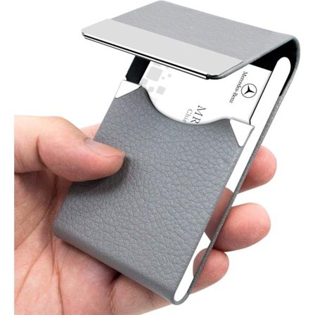 Professionell visitkortshållare PU-läder visitkortsfodral Namnkortshållare Slim Metal Pocket Card Holder med magnetisk stängning (grå)