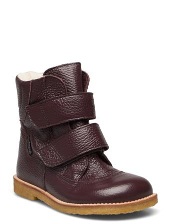 Boots - Flat - With Velcro Vinterstøvletter Med Borrelås Lilla ANGULUS*Betinget Tilbud