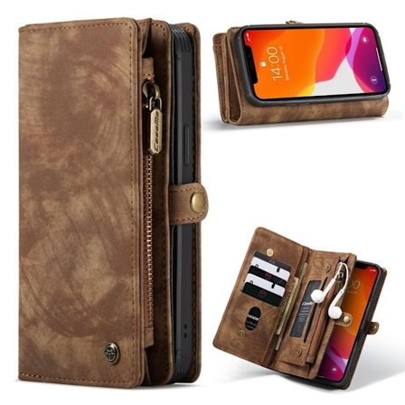 CaseMe iPhone 12 Pro / iPhone 12 etui med lynlås & pung - Brun