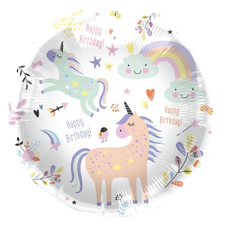 Folieballong Happy Birthday Enhörning Pastell