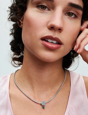 Pandora Rose Sterling Silver Charm With Clear Cubic Zirconia And Royal Green Crystal - Silver - ONE SIZE