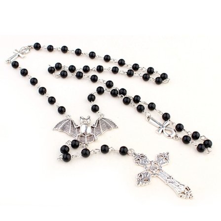 Vampire Ankh Cross Black Beads Bat Halsband Gothic Long Beaded Halsband Choker Gothic Smycken Present för kvinnor Män